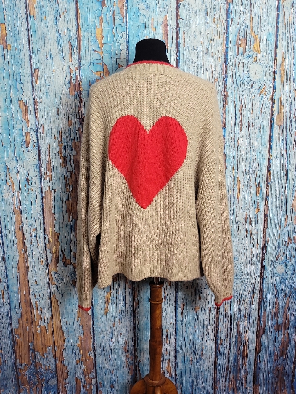 Old Navy Beige Sweater with Red Heart Back